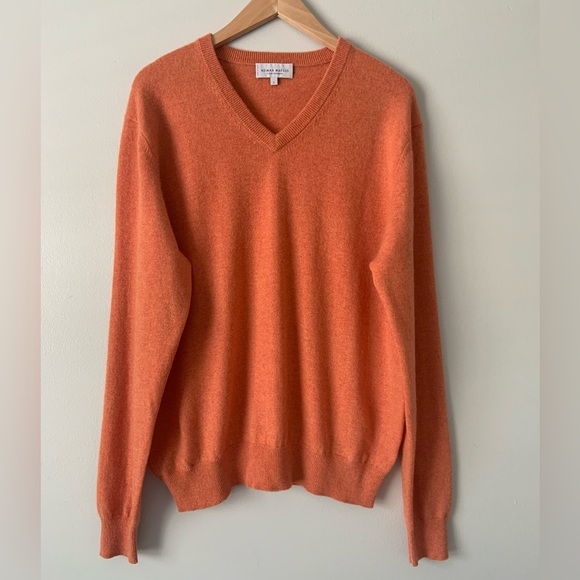Neiman Marcus Men's Cashmere Sweater V-neck Heathered Orange Sz L - Picture 3 of 10